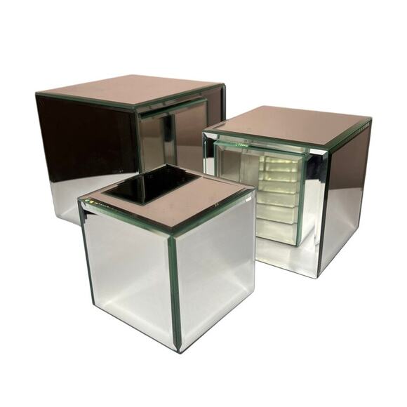 VTG SET of 3 Mirror Cube Box Stands 4", 5", & 6" makeup , candle holder, display - Picture 1 of 11